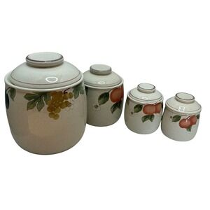 Mikasa Vintage Canister Set Fruit Panorama Country Classics 4pc Stoneware Cream